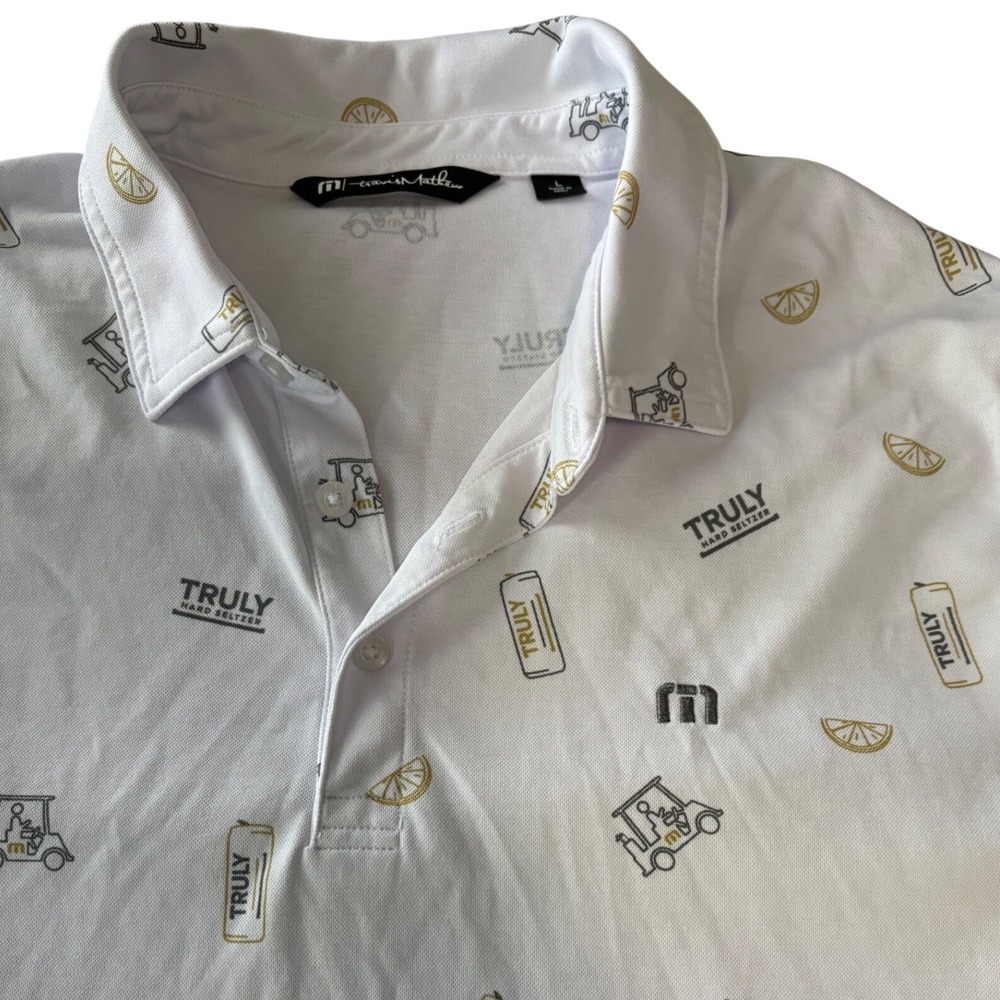 Travis Mathew Truly Hard Seltzer Polo Large White Golf Cart All Over Print AOP